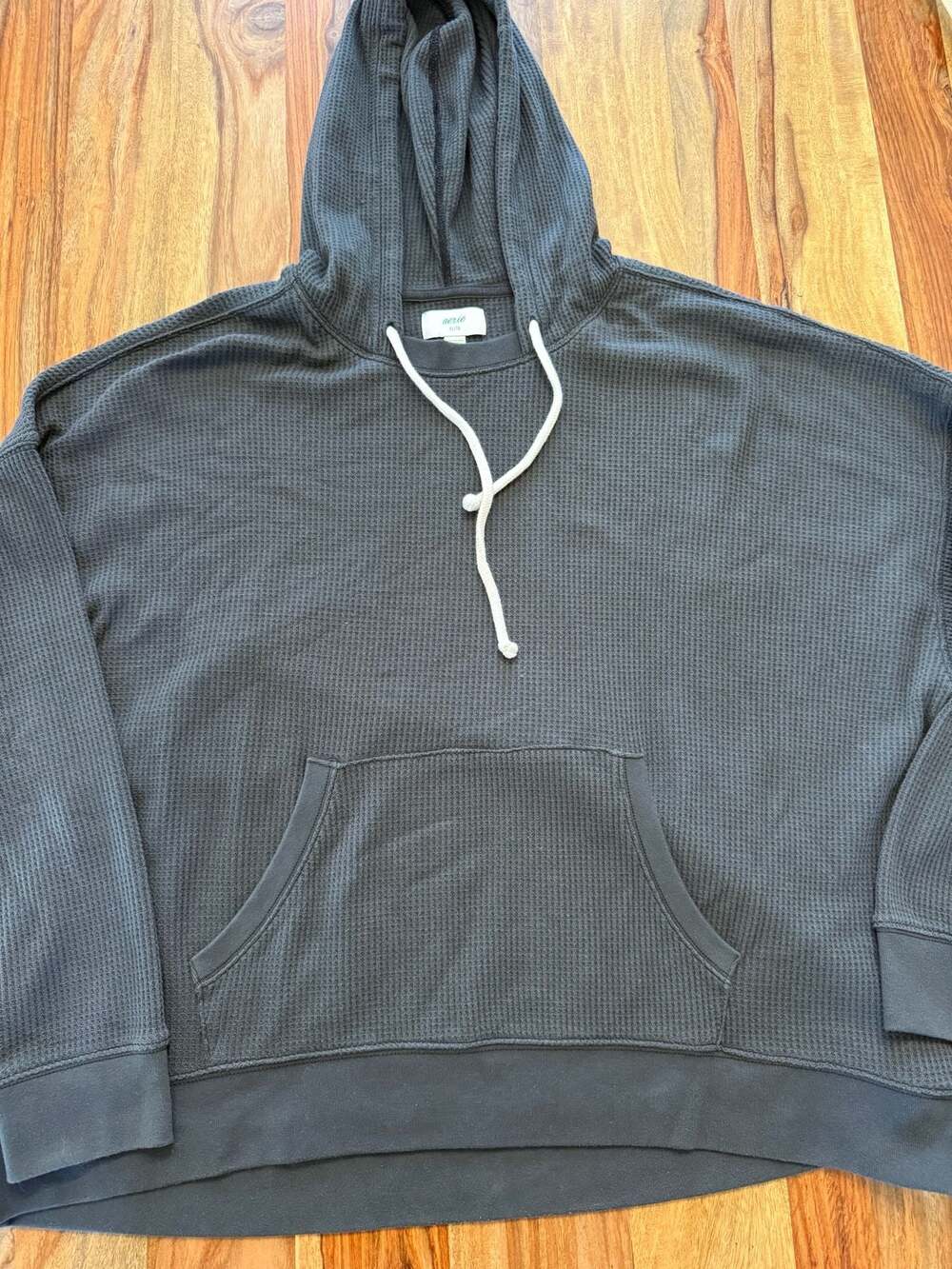Aerie Waffle Knit Hoodie Charcoal Gray Size XL